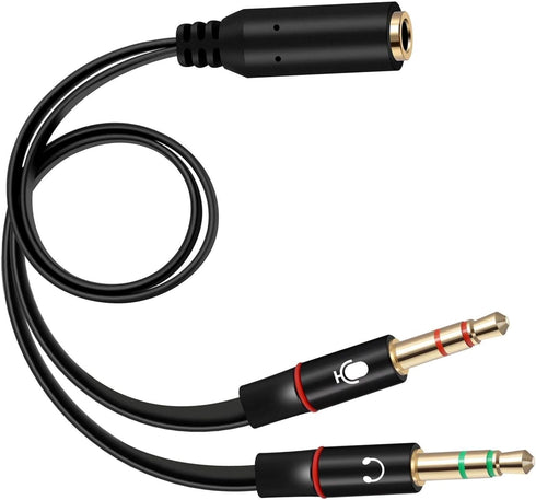 SaiTech IT 3.5mm Headphone Splitter for Computer, 3.5mm to 2 Dual Mic Audio Y Splitter Cable, 2 Pk Black