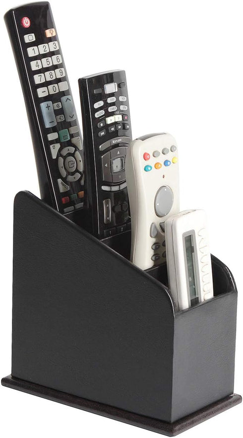 JACKCUBE DESIGN Black Leather Remote Control Organizer Holder with 4 Compartments, Media Storage Box (MK292A)