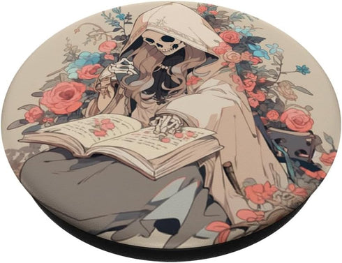 Librarian Skeleton Gothic Goth Book Reading Lover Beige PopSockets Standard PopGrip