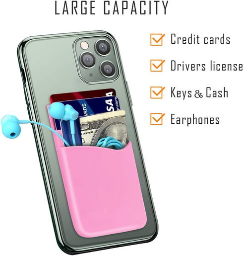 SHANSHUI Phone Pocket, Stick on Wallet Credit Business Card Holder for Back of Phone Pocket Compatible for iPhone, Android and Every Smartphones (Black,White,Pink/3pcs)
