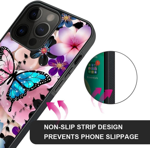ZHEGAILIAN Pink Blue Butterfly Case for iPhone 15 Pro Max, 6.7-inch, Soft TPU, Non-Slip, Shock Absorption Cover for