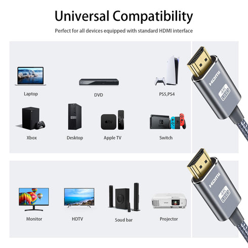4K 30 9m, 2.0 4K@60Hz, 2160p, 3D, 2.2 PS5, LEADSTAR HDMI Cable ft / High Speed HDMI Cord Braided | Ultra HD, ARC, HDR