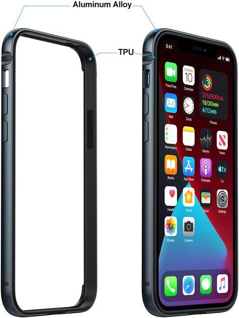 Eastcoo Slim Metal Bumper Case Compatible with iPhone 12 12 Pro, Metal Bumper Cover with Soft TPU Inner, Support