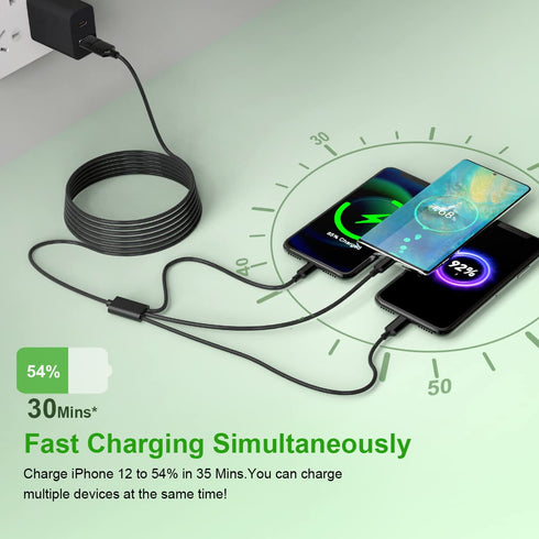 Multi 5 in 1 Universal USB Fast Charging Cable, 1.8M/6FT Nylon Braided Sync Charger Cord for Android/iPhone