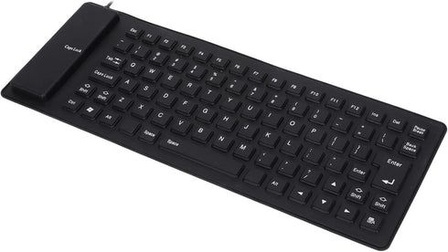 Portable Silicone Folding Keyboard Kit, USB Wired 85 Keys Standard Keyboard, Lightweight, Silent, Waterproof, Black