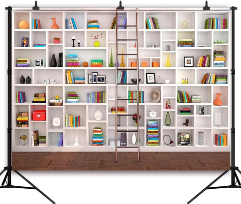 CapiSco 7x5FT White Bookshelf Photography Backdrop Bookcase Library Photography Background for Office & Home Office