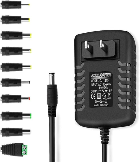 DC 12 Volt 1.5 Amp Switching Power Supply, AC to DC 12V Adapter with Multiple Tips