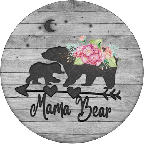 Blush Pink Floral Mama Bear and One Cub Baby Grey Rustic PopSockets Adhesive PopGrip