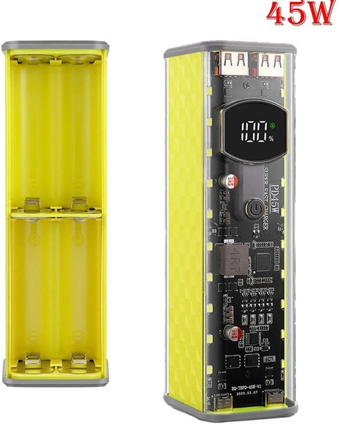 RichVibe 22.5W 45W 45W) Solder-Free Portable Power Bank Case Transparent DIY Battery Box for Cells with PD QC Fast