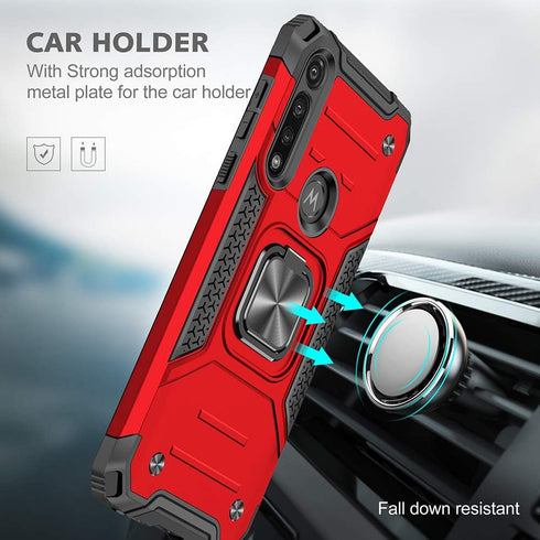 for Moto G Power Case with Screen Protector, Hard Rubber Bumper, Shockproof Tough Rugged with Kickstand (Red)