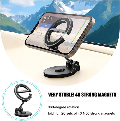 Ywdiml 360 Car Phone Holder, Rotation Adjustable Letter E Design Magnetic Dashboard Smartphone Mount, Automobile