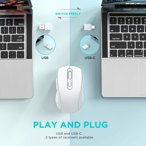 ZVYUE Wireless Bluetooth Mouse for Mac, Silent Mouse with Dual Mode Switch, Bluetooth 5.2/3.0, White