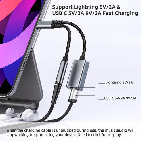 USB C to 3.5mm Headphone and Charger Adapter, 3 in 1 Dongle Cable for iPhone 15, Galaxy S23, Pixel 7