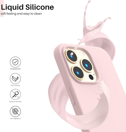 ORNARTO iPhone 13 Pro Case 6.1" - Slim Liquid Silicone, 3 Layers, Full Coverage, Soft Gel Rubber - Chalk Pink