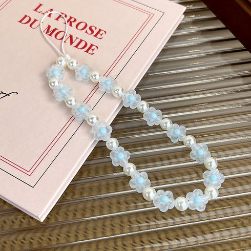 Meefisher 2 PCS Blue Bear Flower Beaded Mobile Phone Charms Lanyard Aesthetic Sweet Cute Phone Wrist Strap Anti-Lost