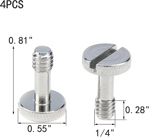 MY MIRONEY 4-Pack 1/4 Inch Camera Quick Release Screw Metal Tripod Screw Adapter Connecter Slotted Screw for DSLR Camera, Type 1