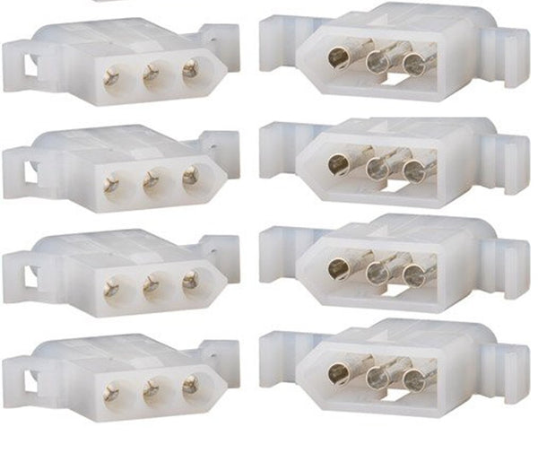 Molex Connector Lot, 4 Matched Sets, (3-Circuits) with 18-24 AWG .062" Pins, Mounting Ears