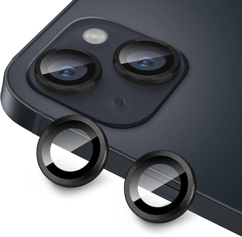 iPhone 14 & 14 Plus Camera Lens Protector - 9H Tempered Glass, Anti-Scratch, Shockproof Ring, 2 Pcs Black.