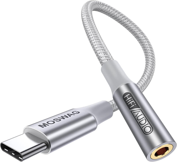 MOSWAG USB Type C to 3.5mm Headphone Jack Adapter, Audio Adapter for Samsung Galaxy S23 S22 S21 S20, Pixel