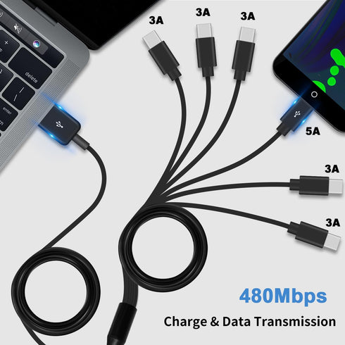 Poyiccot 6 in 1 USB C Splitter Cable, USB A to USB C Splitter, 1.5ft 3A Fast Charge for Android, Samsung, Tablet