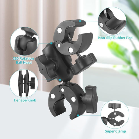 Super Clamp Double Camera Clamp, Double Mount Clamp Bracket Magic Arm with Ball Head for Light Stand, Photography