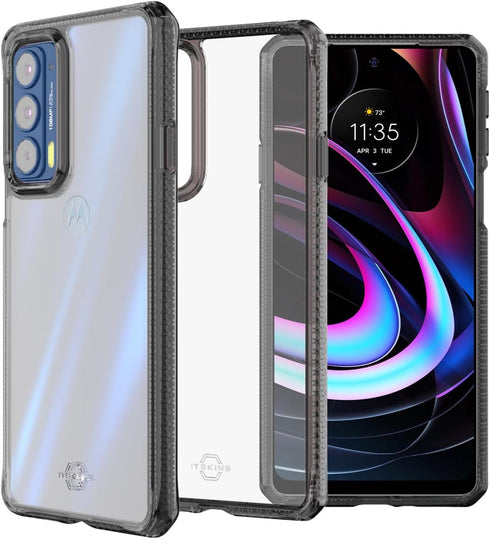 Itskins HYBRID CLEAR Case for Moto Edge 2021, Slim Hybrid Protective Phone Cover, Anti-Yellowing Shockproof - Black and