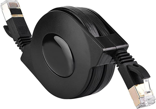 Zerone CAT 7 Ethernet Cable, 1.5M Retractable Shielded LAN Network Cable Flat RJ45 600MHz