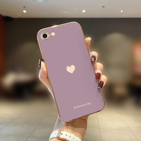 Teageo for iPhone SE 2020 Case, iPhone 7 Case, iPhone 8 Phone Case for Women Girl Cute Love-Heart Luxury Bling Plating Soft Back Cover Camera Protection Bumper Silicone Shockproof Case, Lavender
