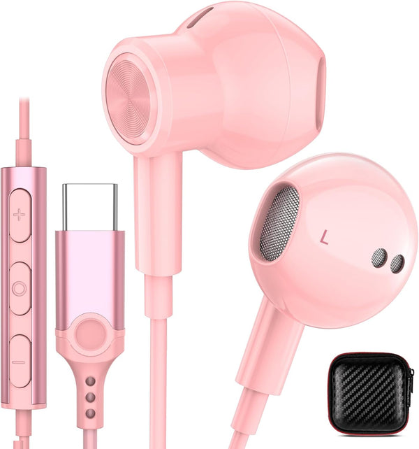 USB C Headphones for Apple iPhone 15 Plus iPad Galaxy S24, Type C Earphone Microphone Magnetic Wired Earbud for Android