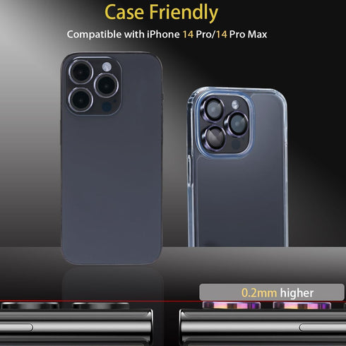 Camera Lens Protector for iPhone 14 Pro & Pro Max, Tempered Glass Lens Protector with Aluminum Alloy Ring Cover