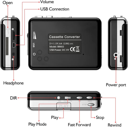 Cassette Cassette MP3 Player - Compact Tape Player Portable Recorder with Earphone-Convert Audio Music to Digital