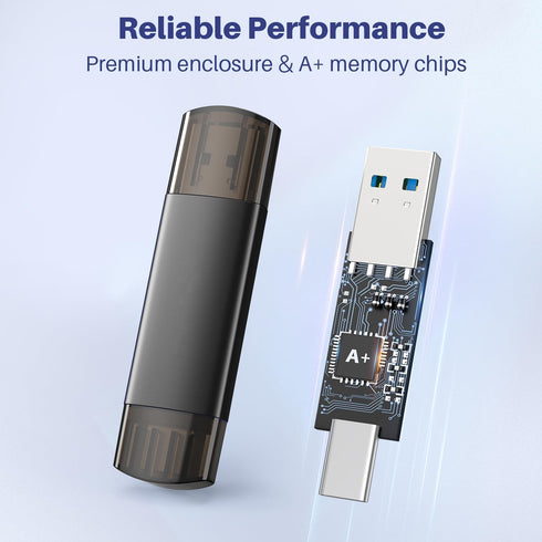 JOIOT 64GB 3.0 2-in-1 (2 Pack) USB C Flash Drive Dual USB Flash Drive Type C + USB A Portable Type-C Flash Drive USB-C