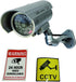 Dummy Security Camera Bullet Fake Indoor Outdoor CCTV Surveillance System with Realistic Simulated LEDs Flashing Lights and Warning Sticker Decals (4 Pack)