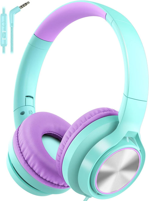 Kids Headphones with Microphone, Wired Over Ear Headsets with Limited Volume 85dB/94dB for Online School Travel