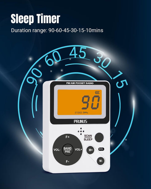 PRUNUS Pocket AM FM Radio Portable with Stereo Earphone, Battery Operated by 2 AAA, Digital Radio J-159 (No Speaker)