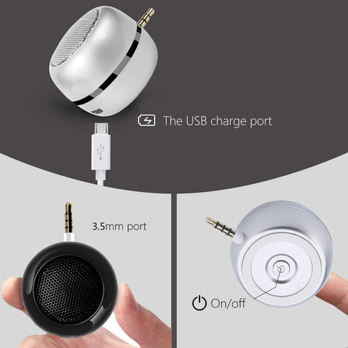 Mini Speaker with 3.5mm Aux Input Jack, 3W Loud Portable Speaker for iPhone, iPod, iPad, USB Rechargeable (Silver)