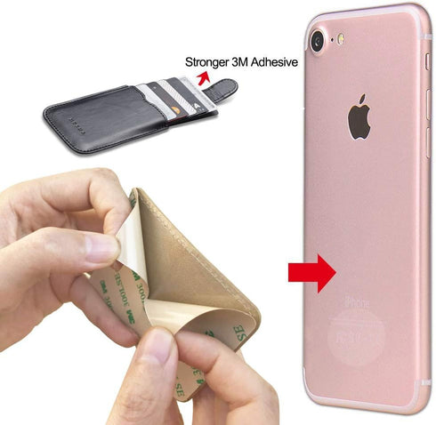 Phone Card Holder RFID Sleeve, PU Leather Back Stick-On Wallet for 5 Cards, Cash for iPhone/Android/Samsung (Gold)