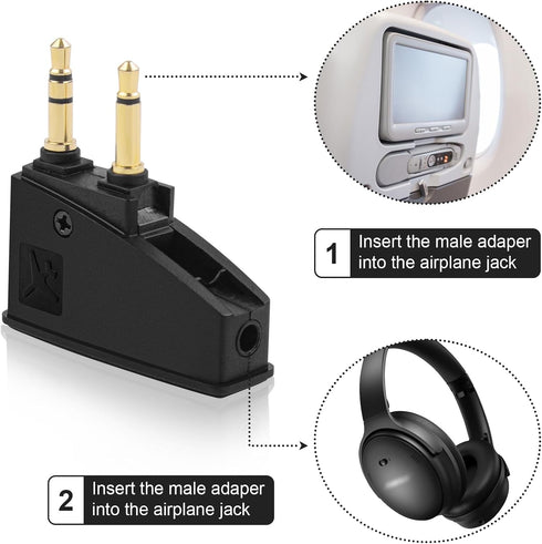 Dual 3.5mm Male to 3.5mm Female Airplane Headphone Adapter, Gold-Plated Tip for Bose Headphones