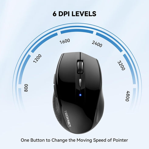 TECKNET Bluetooth Mouse, 4800 DPI Computer Mouse, 2-Year Battery Wireless Mouse 6 Adjustable DPI, 6 Buttons Compatible with Laptop/Windows/Computer