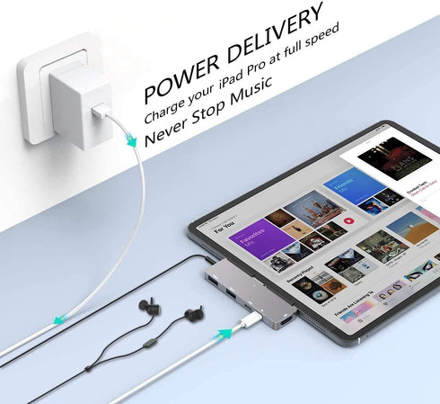 USB C Hub Docking Station for iPad Pro, Adapter with 4K HDMI, 3.5mm Jack, 2 USB3.0 Ports, PD Charging for iPad Mini