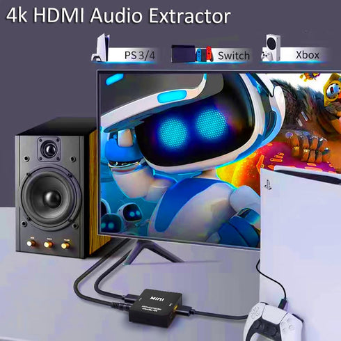 HDMI Audio Extractor, 4K HDMI to HDMI Splitter 3.5mm AUX Audio 1080P, Compatable for TV, PC, PS3/4/5, Blu-ray/DVD/HD Player, Projector, Sound System, Xbox, Switch, Black