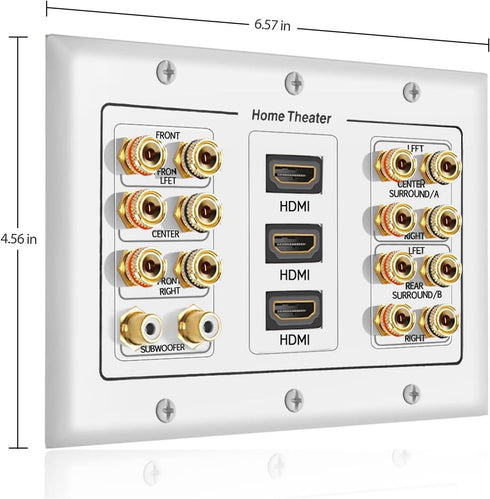 3 Gang 7.2 Surround Sound Distribution Home Theater Copper Banana Binding Post Coupler Type Wall Plated