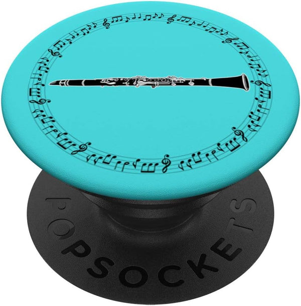 Clarinet Player Gift - Music Notes in Circle - Aqua PopSockets PopGrip: Swappable Grip for Phones & Tablets