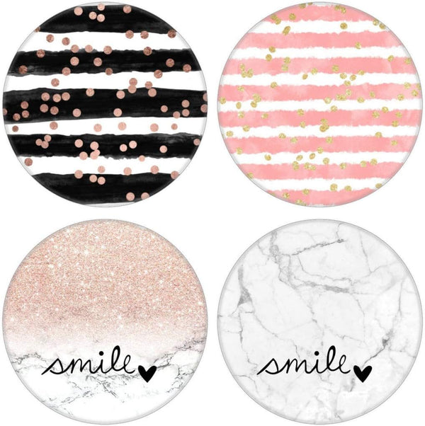 4 Pack Phone Grip, Cell Phone Holder for Smartphone, Rose Gold Confetti Black Stripes Finger Kickstand Stand