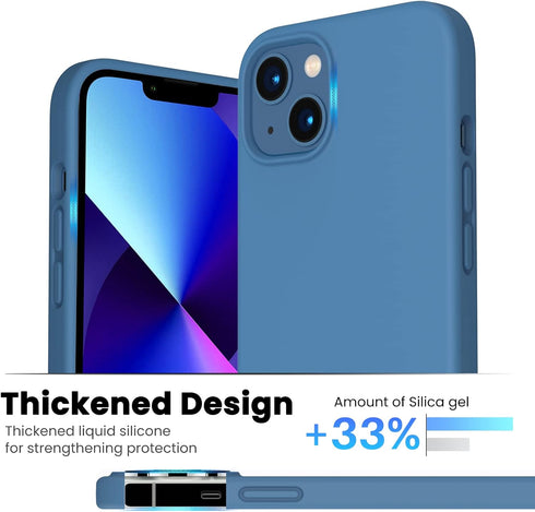 ORNARTO 13 6.1inch-Blue Shockproof Liquid Silicone Designed for iPhone Case Gel Rubber Anti-Shock Cover Case Drop