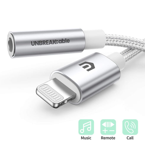 UNBREAKcable Headphones Adapter for iPhone, MFi Certified Lightning to 3.5mm Jack Converter, Compatible with iPhone