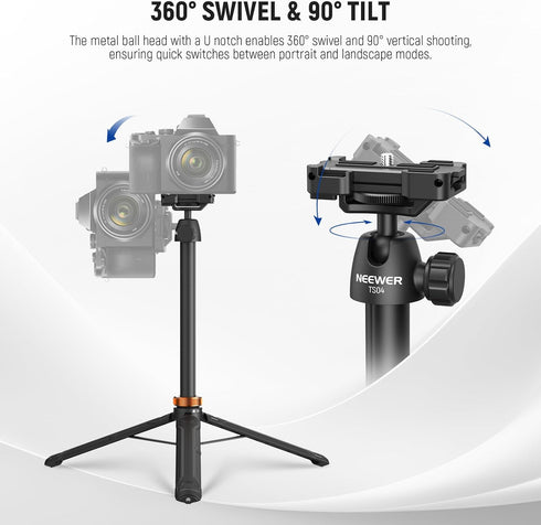 NEEWER 59" TS04 Basics Selfie Stick Tripod Compatible with iPhone DLSR Canon Sony Camera, Small Metal Portable Travel