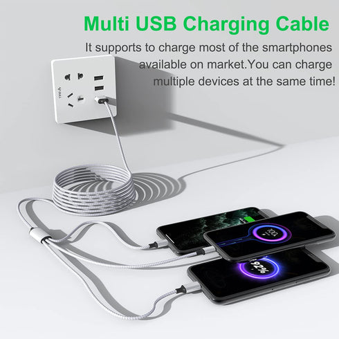 Shop the Multi 3 in 1 USB Long Charging Cable, 1.8M/5.9Ft, Nylon Braided for iPhone, Android, Samsung, LG, and more!
