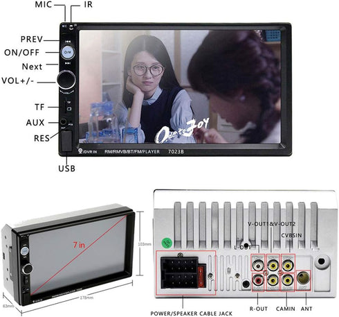EKAT 7 Inch MP5 Double Din Car Stereo Receiver Bluetooth Touch Screen Car Radio Head Unit Video Digital Player Support
