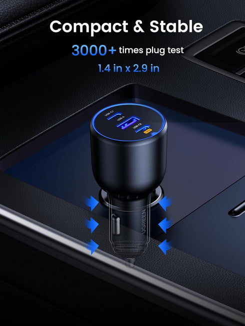 UGREEN 130W USB C Car Charger - Fast Charging Adapter Compatible with iPhone 15 Pro Max, Galaxy S24, iPad, MacBook